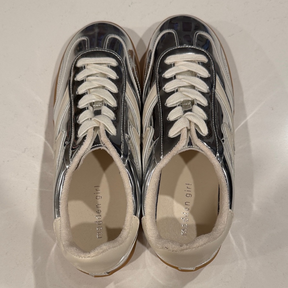 Madden Girl Silver Metallic Lace-Up Athletic Sneakers - Picture 3 of 8